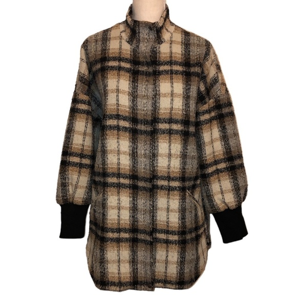 BB DAKOTA STEVE MADDEN Coat Women's Size Medium Brown Plaid Times Wool Blend - Picture 1 of 12